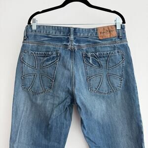 Marc Ecko Jeans Men 34x30 Bootcut Cross Embroidered Y2K Vintage Cut and Sew Fade